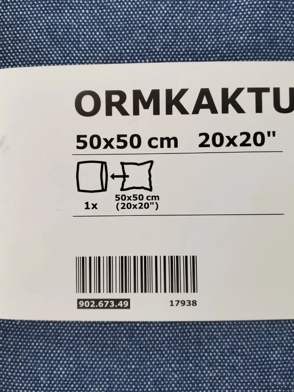 IKEA ORMKAKTUS Pillow Cover Set (2) BLUE DENIM NWT 20x 20 Ranch Country Rustic
